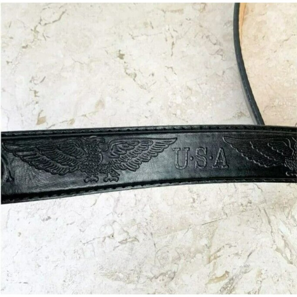 NEW Tooled Black Leather Belt Mens Size L USA American EAGLE Biker Western - Picture 3 of 10